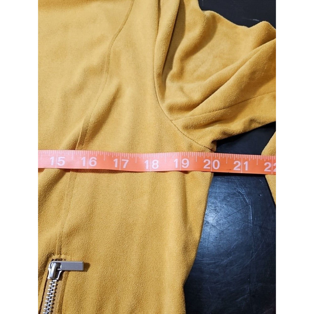 BAGATELLE Open Front Wrap Faux Suede MOTO Jacket Gold Yellow Mustard Sz W/LG EUC - Picture 14 of 16